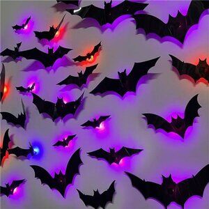 36 Pack Halloween Bats Wall Decor – Lighted 3D Bat Stickers Assorted Size